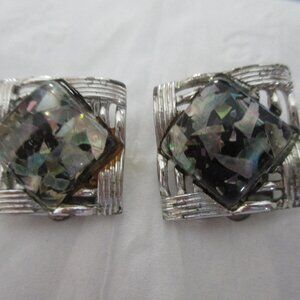 Women's Vintage Silvertone Square Multicolor Clip-On Earrings
